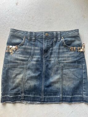 Cache Embellished Denim Mini Skirt - Blue